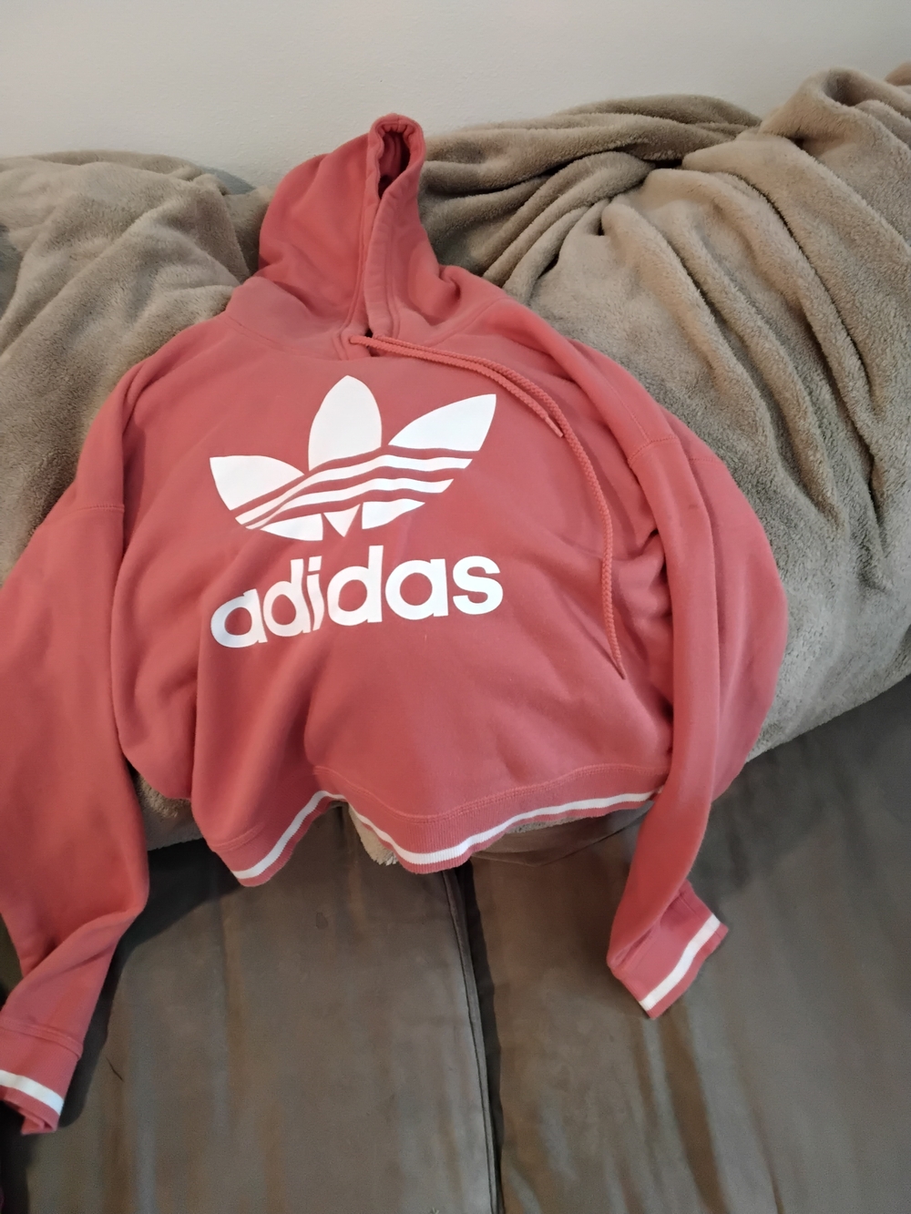 Adidas Trefoil Cropped Hoodie in Dusty Rose